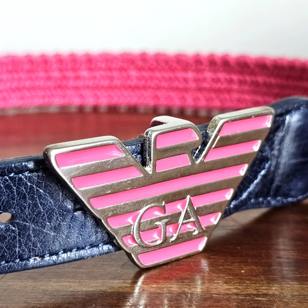 Rare Giorgio Armani Kid's Elastic Waist Pink Braided Logo Eagle Buckle Belt